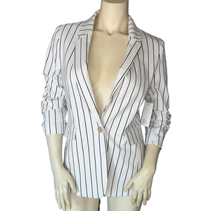 NWT DKNY 3/4 Sleeve Cream/Black Stripped Casual Blazer. Size 6.